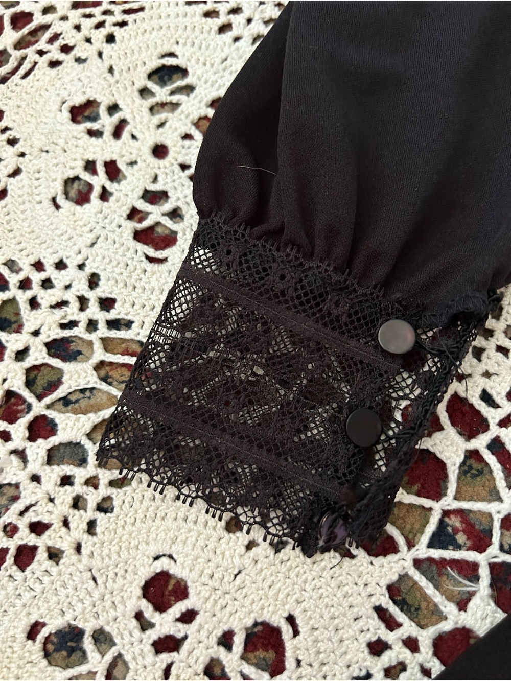 Vintage Sears Union Made Black Long Sleeve Lace-Trim Midi Dress - Picture 4 of 9